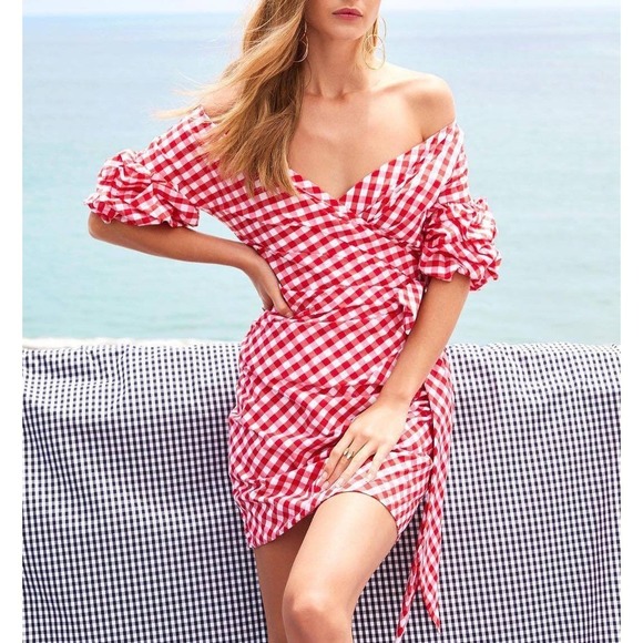Fame and Partners Dresses & Skirts - Fame and Partners x REVOLVE Russo Red Gingham Wrap Mini Dress Size 4
